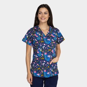 Scrub top BAMBINA - print Midnight Peackock 2