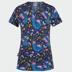 Scrub top BAMBINA - print Midnight Peackock