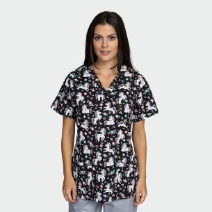 Scrub top BAMBINA - print Flower Unicorns 2