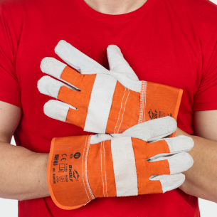Leather winter work gloves BUFFALO - Orange color 2