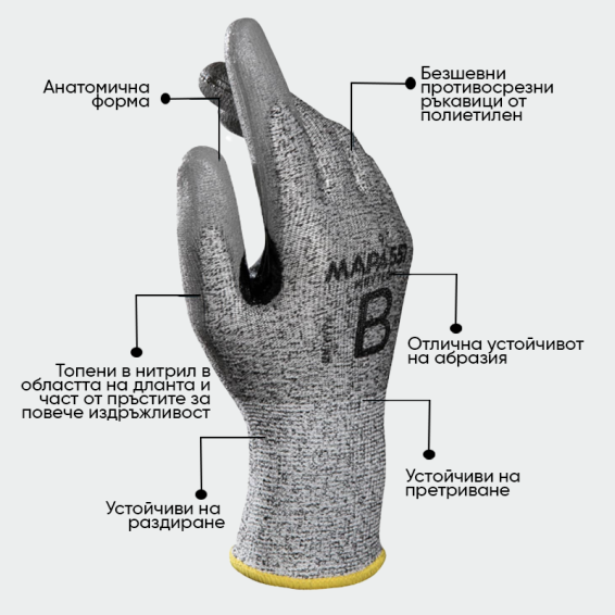 Cut resistant gloves KRYTECH 557 - Grey color