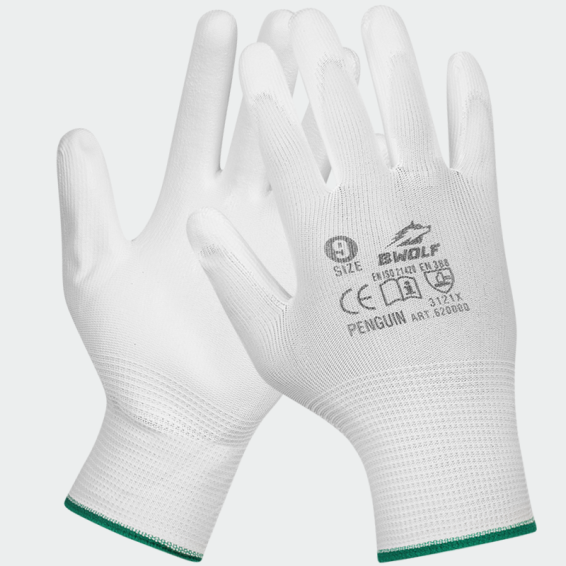 Polyurethane gloves PENGUIN White - White color